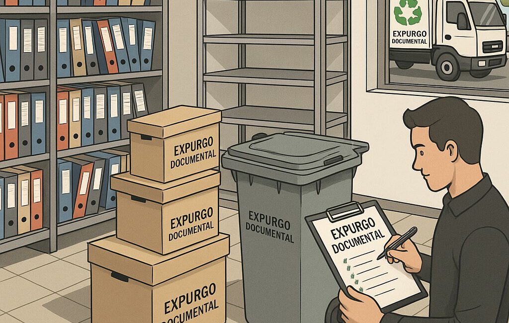 expurgo documental archivador saturado y cajas para destrucción