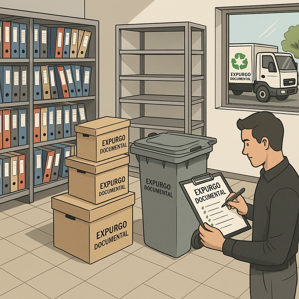 expurgo documental archivador saturado y cajas para destrucción